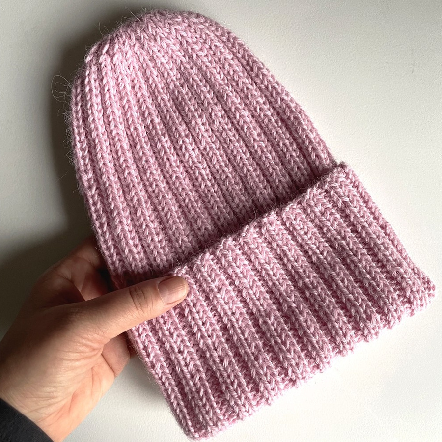 Czapka wywijana zrobiona ręcznie LAURIN 100% Alpaka 3140 Jasny Róż