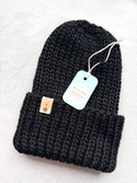 Ręcznie robiona czapka wywijana JANKA 100% Wełna owcza 02 Czarny