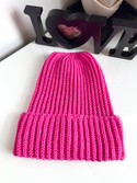 BRIOSZKA – czapka damska beanie z wełny merino 100% 22 Magenta różowa zimowa