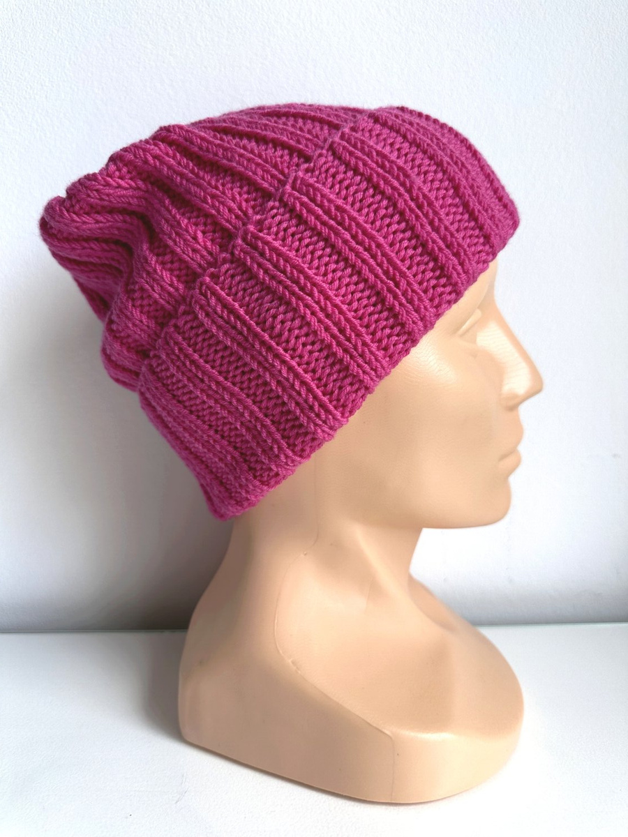 HELLI – czapka merino beanie wywijana 100% baby merino 08 fuksja, jesienno-zimowa, unisex