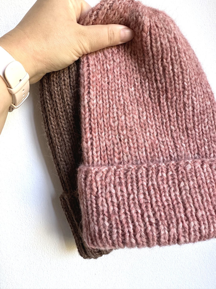 Ciepła czapka ręcznie robiona wywijana CHMURKA Alpaka 34 Różowy Marmur