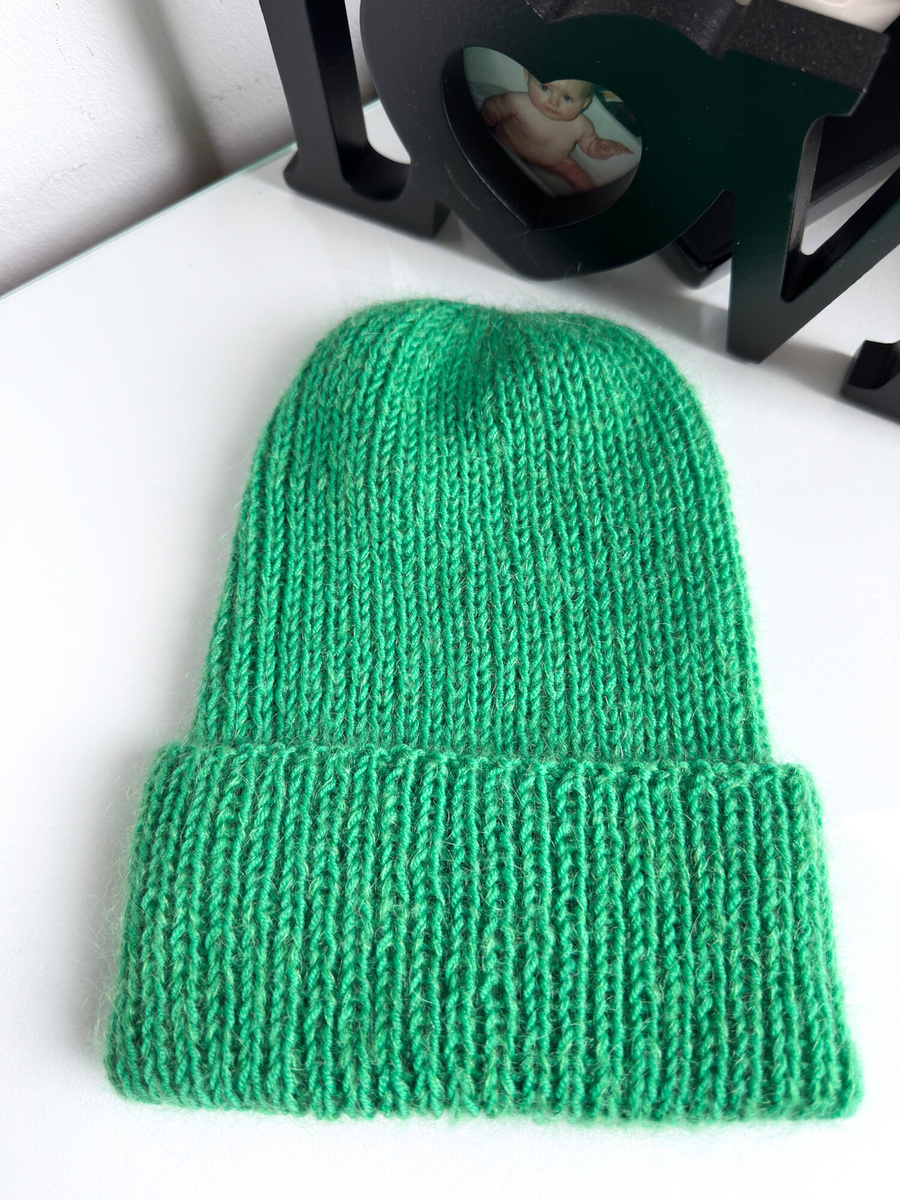 AUREA – ręcznie robiona czapka beanie baby merino + moher i jedwab dziecięca/damska 31/48 jaskrawozielony