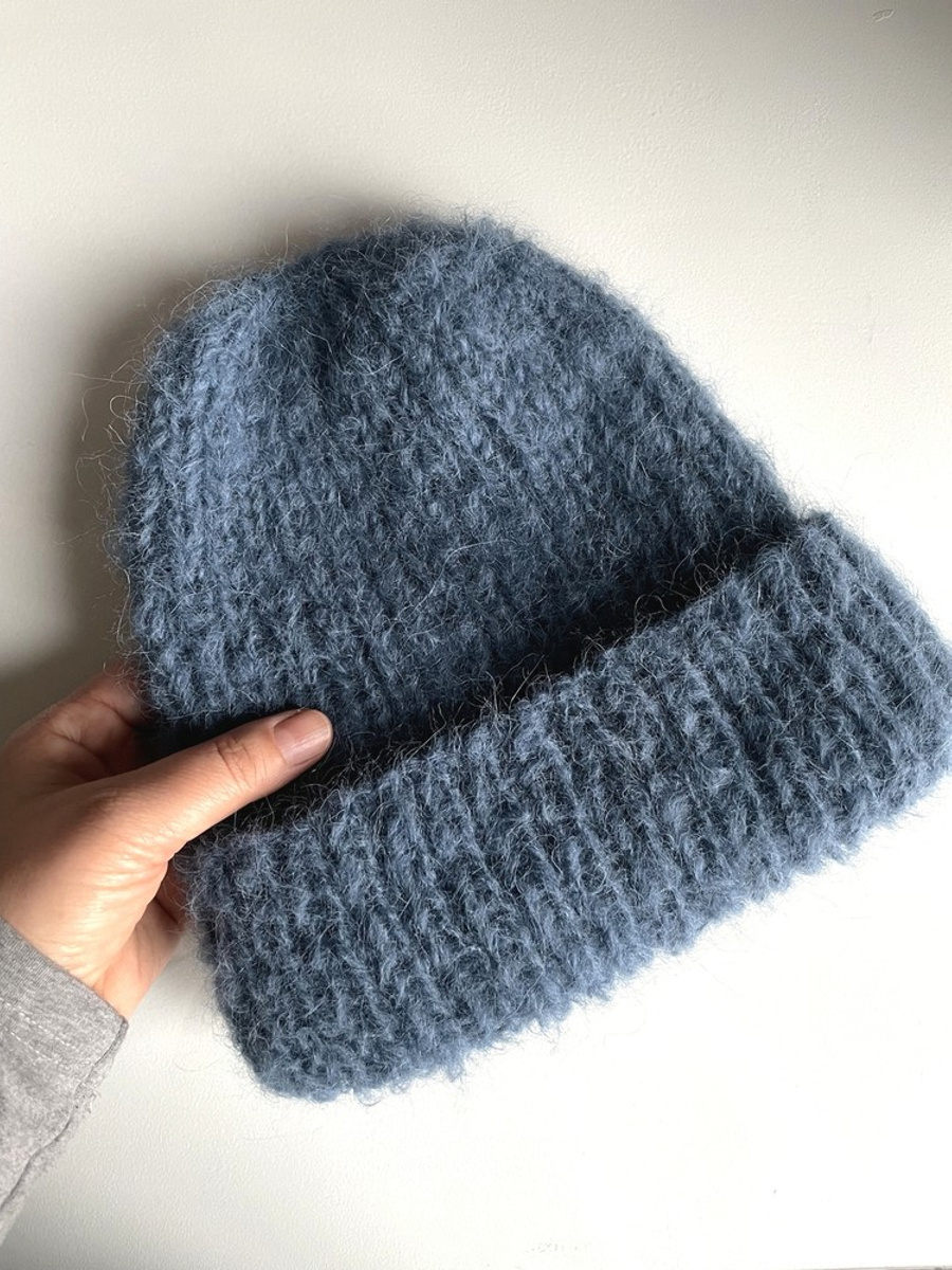 Ręcznie robiona czapka damska WATA CUKROWA Alpaka z Merynosem 07 Jeans