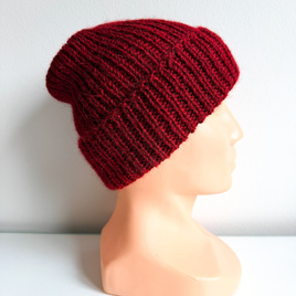 Czapka wywijana zrobiona ręcznie na drutach KIARA 100% Alpaka 3650 Bordowy