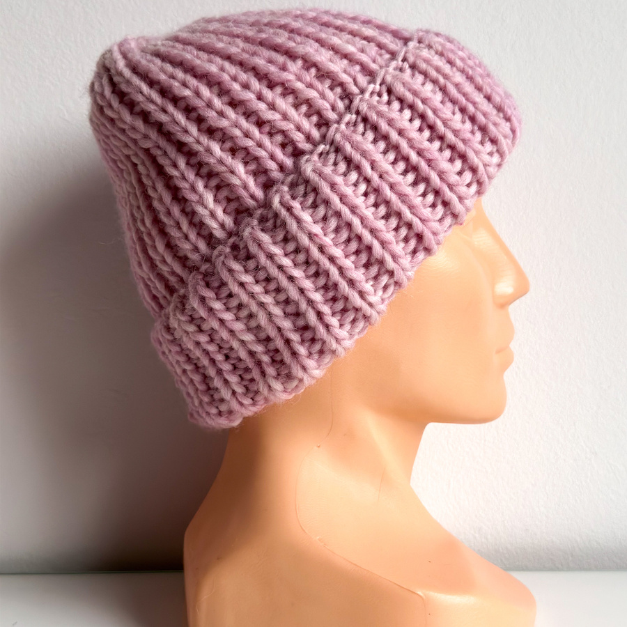 Ręcznie robiona czapka wywijana JANKA 100% Wełna owcza 30 Pastelowy Róż