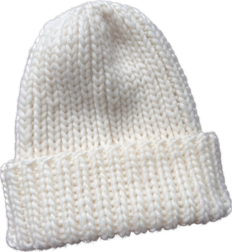 Ręcznie robiona czapka wywijana JANKA 100% Wełna owcza 01 ecru