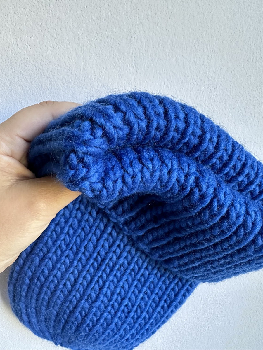 Ręcznie robiona czapka wywijana JANKA 100% Wełna owcza 15 Ciemnoniebieski