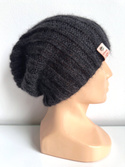 MARGARET – czapka beanie damska ręcznie robiona alpaka + moher i jedwab 8903/02 Czarny