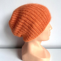 Handgemachte Damenmütze AUREA 100% Baby Merino plus Mohair und Seide 36/49 Orange