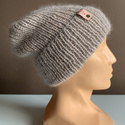 AUREA – ręcznie robiona ciepła czapka beanie z baby merino + moher i jedwab dziecięca/damska 23/20 Jasny Beż