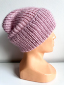 AUREA – ręcznie robiona czapka beanie z baby merino + moher i jedwab 54/63 Pudrowy róż