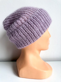 AUREA – ręcznie robiona czapka beanie baby merino + moher i jedwab damska/dziecięca 60/55 Lawendowy Szron