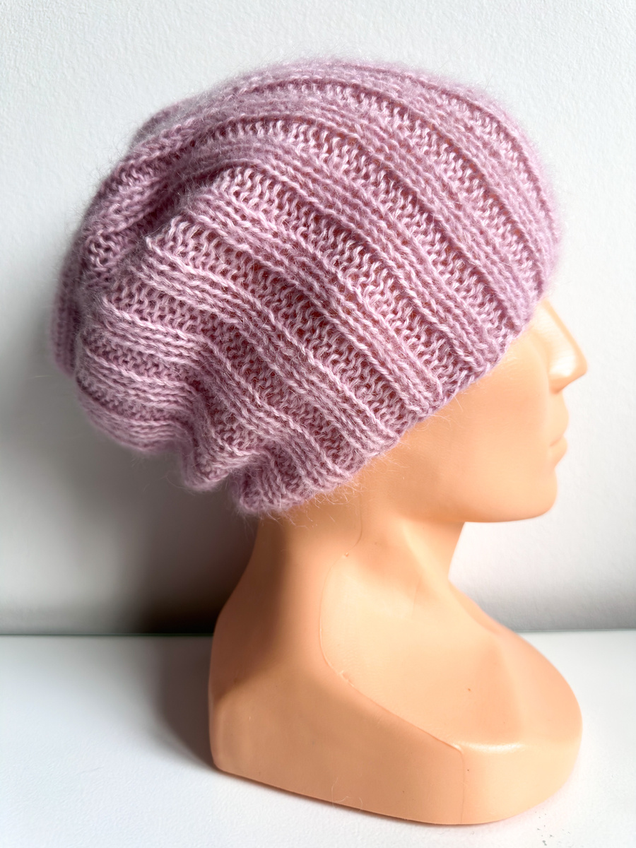 Ręcznie robiona Czapka MARGARET 100% Alpaka plus nitka moher z jedwabiem 3121/36 Pudrowy róż