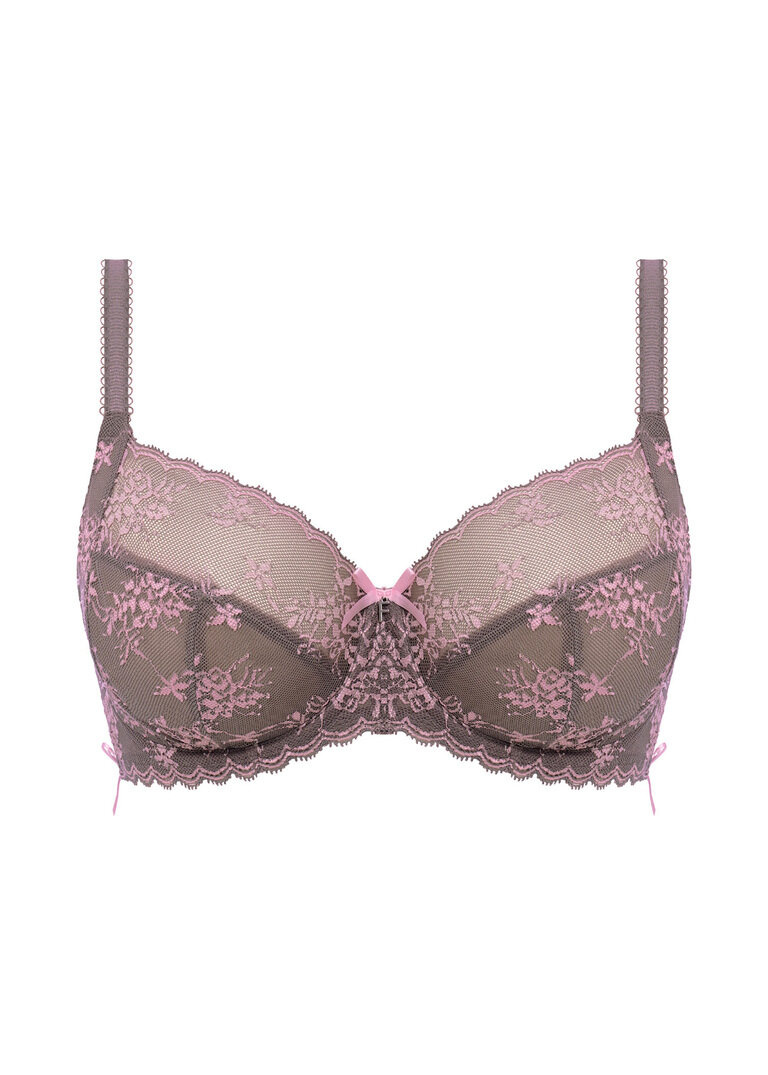 KOMPLET - Biustonosz Freya OFFBEAT DECADENCE AA402501GIN Uw Side Support Bra Grey / Pink + brazyliany (34DD + L)