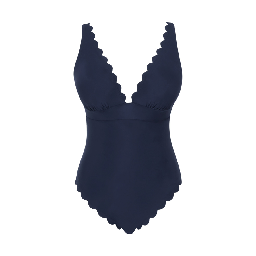 Strój kąpielowy jednoczęściowy Panache Swim SIGNATURE SCALLOP SW1760C TAYLOR Non Wired Plunge Swimsuit Signature Ink Blue