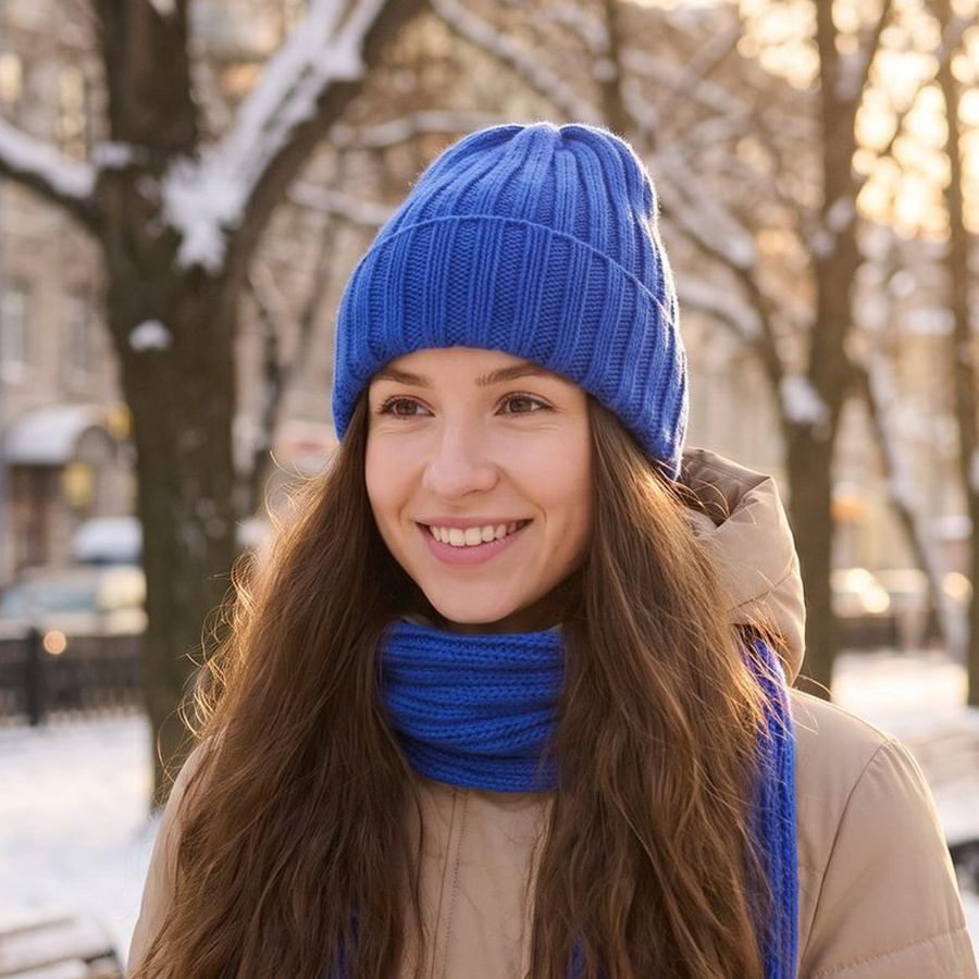 ELLI – ręcznie robiona czapka merino 24 Kobalt wywijana