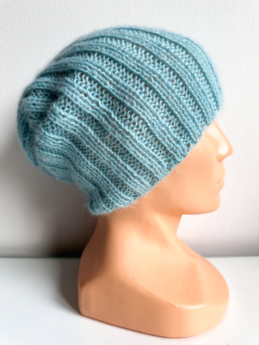 Ręcznie robiona Czapka MARGARET 100% Alpaka plus nitka moher z jedwabiem 2917/58 Turkusowy