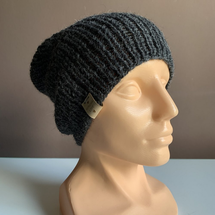 KIARA – czapka beanie z alpaki 100% 506 ciemny szary uniwersalna jesienno‑zimowa