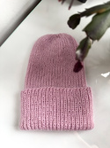 AUREA – ręcznie robiona czapka beanie z baby merino + moher i jedwab 54/63 Pudrowy róż