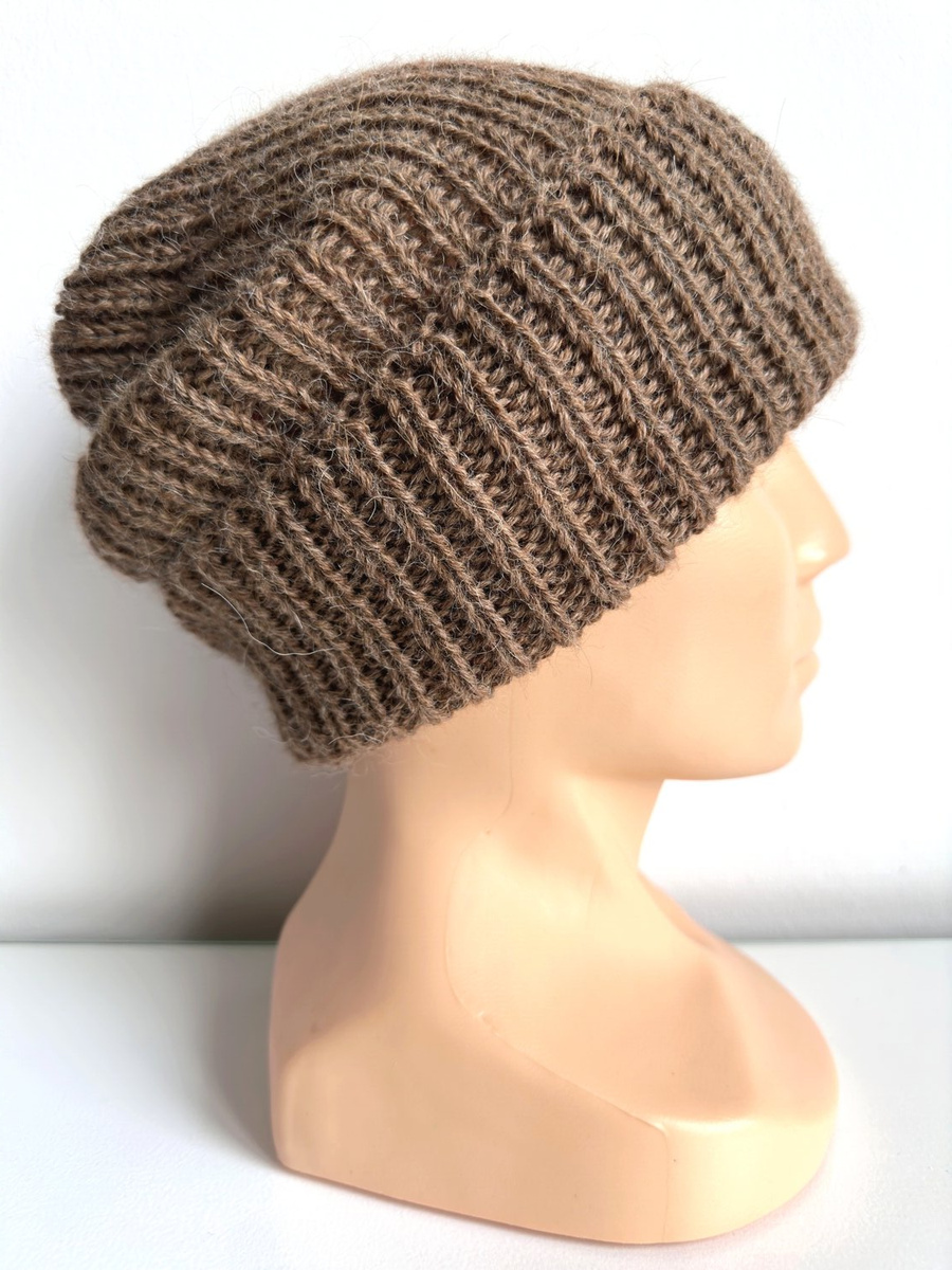 Czapka wywijana zrobiona ręcznie na drutach KIARA 100% Alpaka 607 Brąz