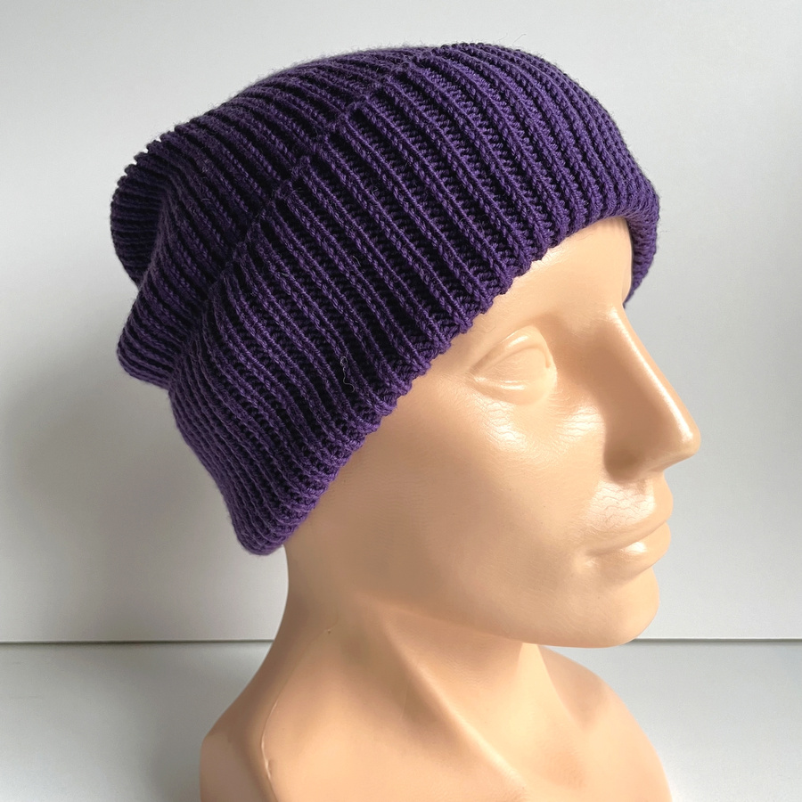 Czapka wywijana Ściągacz 100% Baby Merino Ciemny Fiolet