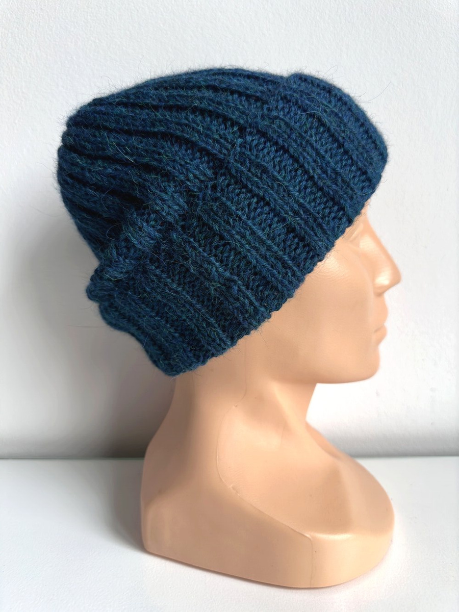 LAURIN Turn-Up Beanie 100% Alpaca 7240 Niebieski Petrol