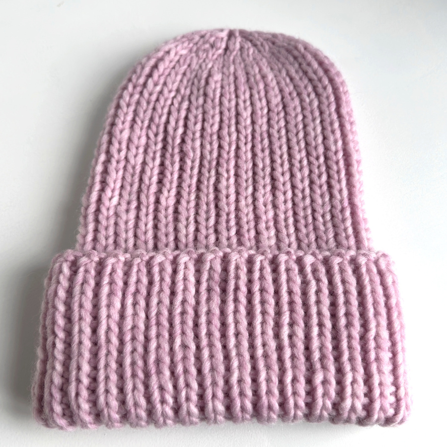 Ręcznie robiona czapka wywijana JANKA 100% Wełna owcza 30 Pastelowy Róż