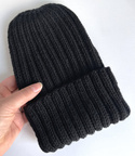 HELLI – czapka zimowa merino wywijana 21 Czarny, 100% baby merino, unisex