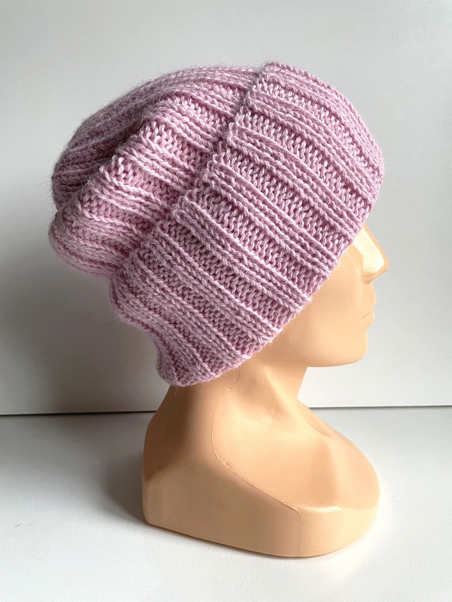 Czapka wywijana zrobiona ręcznie LAURIN 100% Alpaka 3140 Jasny Róż