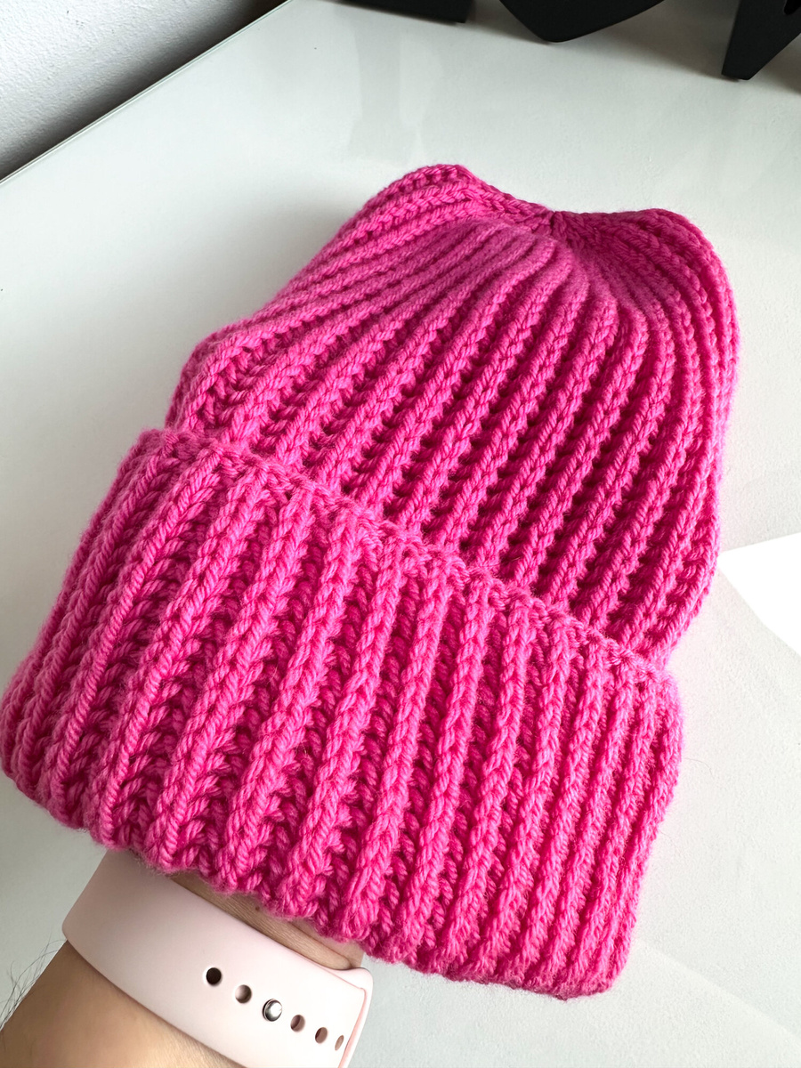 BRIOSZKA – czapka damska beanie z wełny merino 100% 22 Magenta różowa zimowa