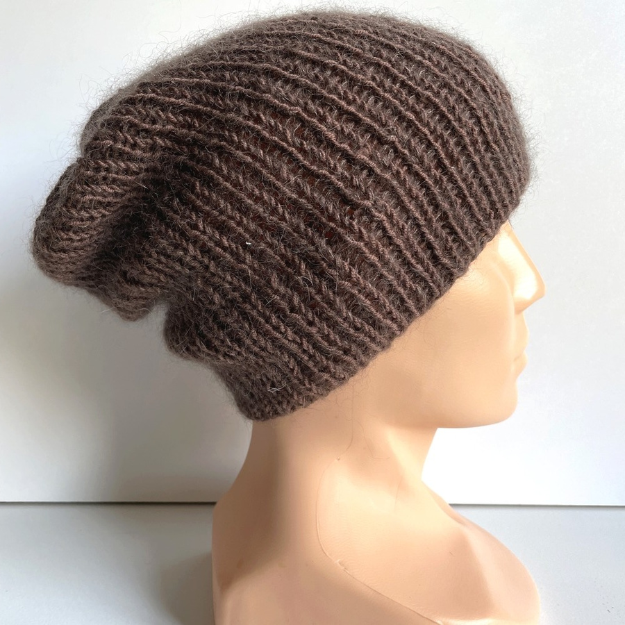 Handmade women's hat AUREA 100% Baby Merino plus mohair and silk 52/15 Dessert chocolate