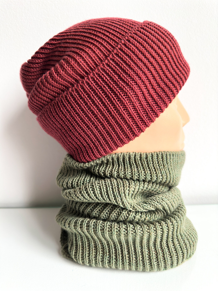 VARELLA – czapka zimowa merino 100% Baby Merino 51 bordowy beanie wywijana