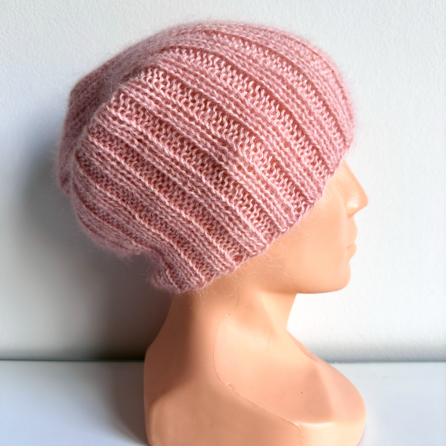 MARGARET – ręcznie robiona czapka beanie alpaka + moher jedwab 9033/53 Lody Truskawkowe