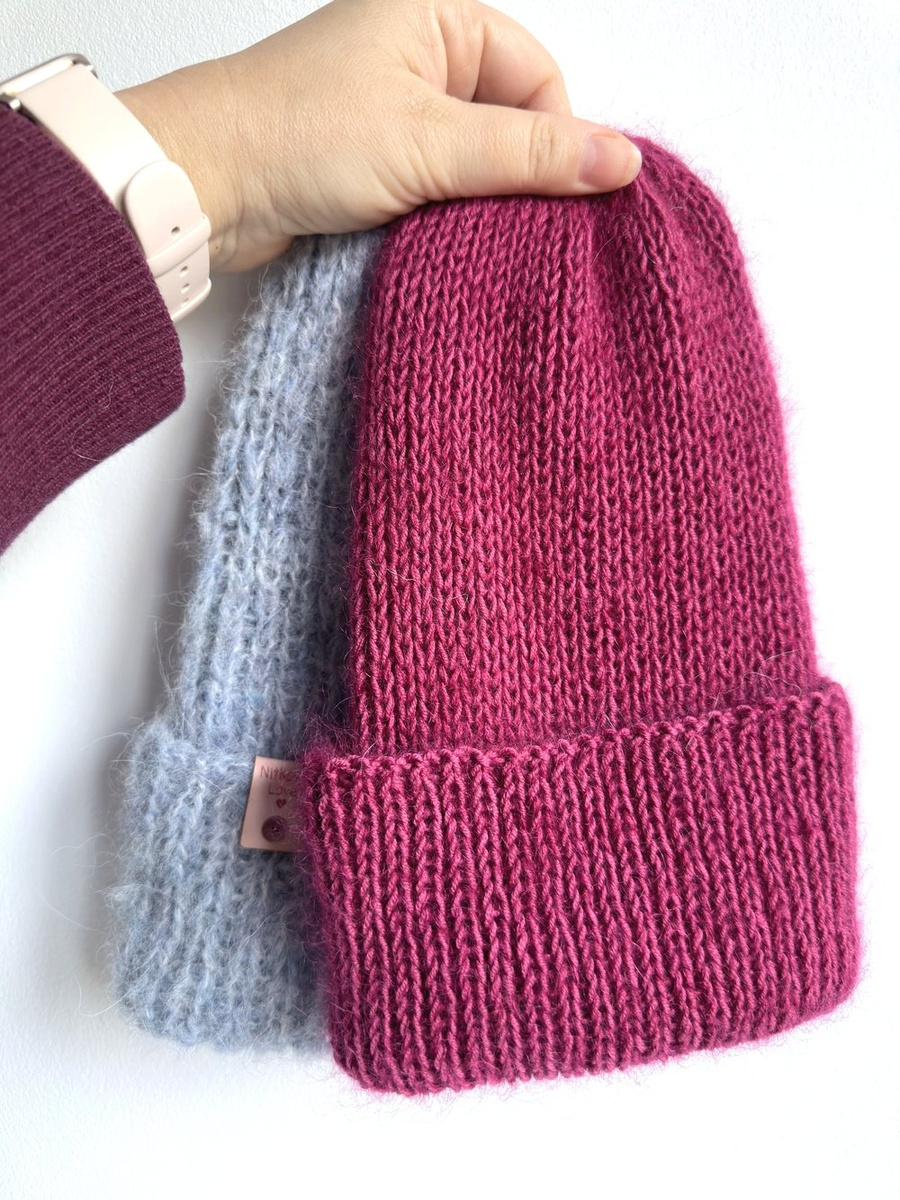 AUREA – czapka beanie handmade baby merino + moher i jedwab damska/dziecięca 41/17 Śliwka