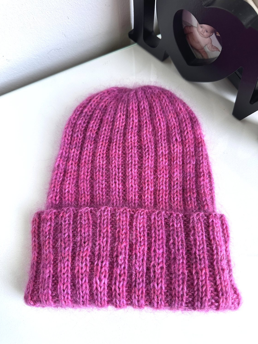 DAISY – czapka beanie ręcznie farbowane baby merino + moher i jedwab damska Malinowy Sorbet