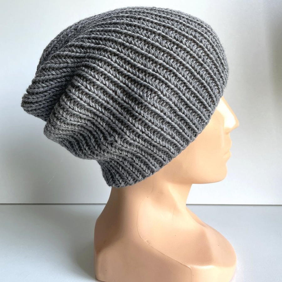 NANA – czapka beanie z wełny baby merino 19 szary, ręcznie robiona