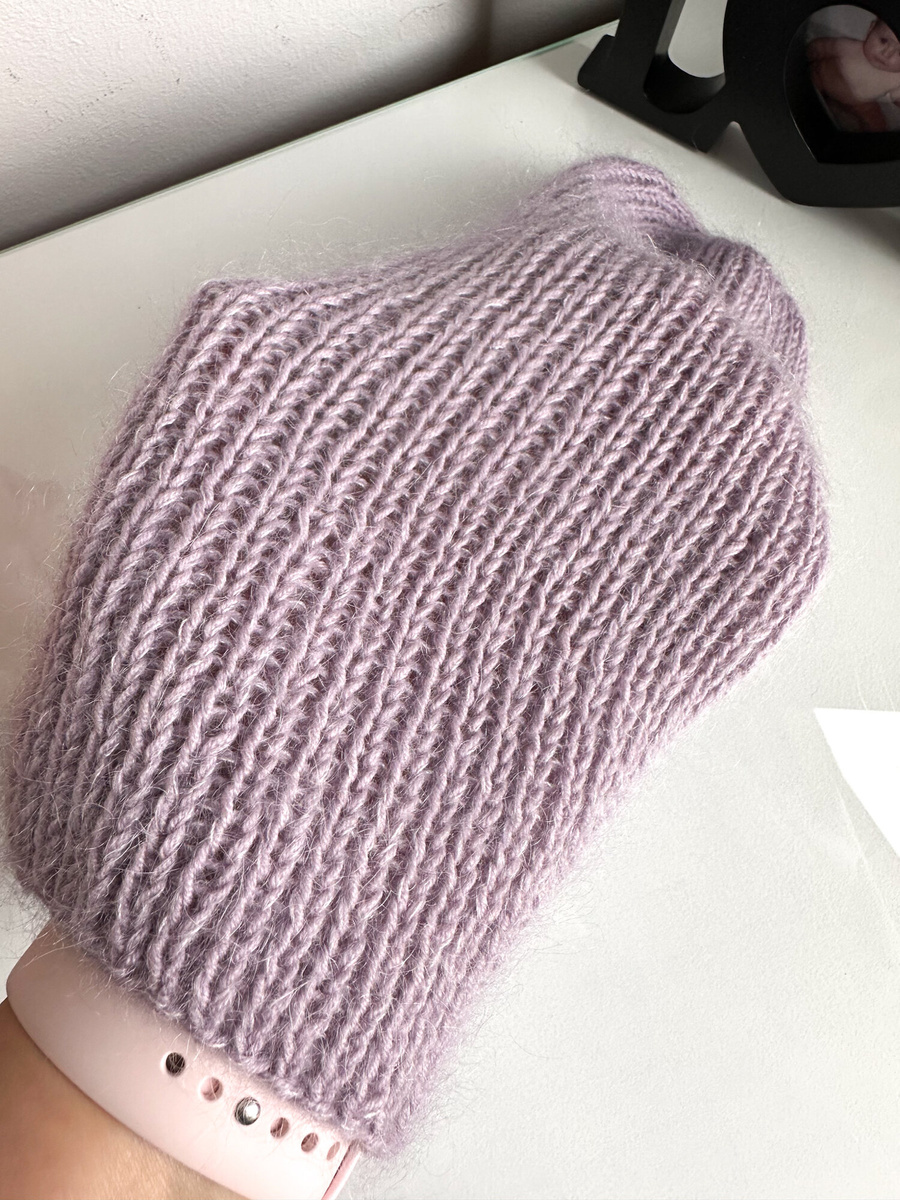 AUREA – ręcznie robiona ciepła czapka merino beanie damska 60 Lawendowy Szron