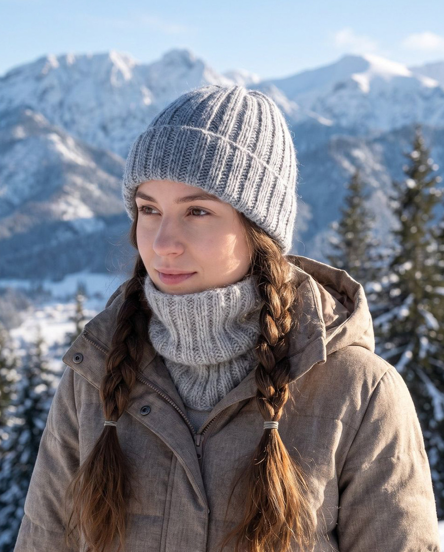 LAURIN Turn-Up Beanie 100% Alpaca 9021 Mgła zimowa