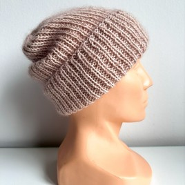 AUREA – ręcznie robiona czapka beanie baby merino + moher i jedwab dziecięca/damska 59/41 Pszeniczny