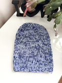 Winter Slouchy Beanie in 100% Baby Merino – Blue Shades, Hand-K