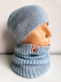 SOPHIA – ręcznie robiona ciepła czapka damska beanie merino + moher i jedwab 11/07 Błękitny Stalowy