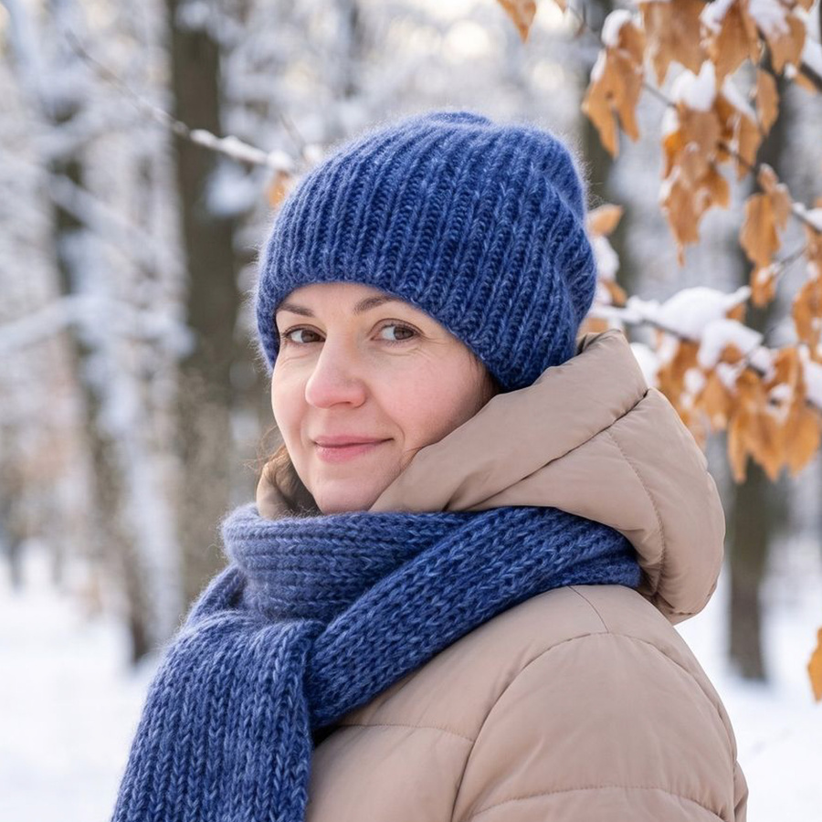 ALURA – czapka merino z moherem i jedwabiem zimowa 30 Prażony Migdał damska/dziecięca