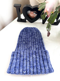 NELLI Handmade Turn-Up Merino Wool Beanie 38 Niebieska Mgiełka
