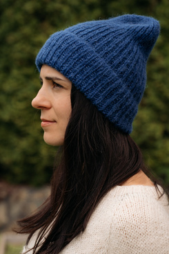 MORGANA – czapka damska beanie alpaka + jedwab 5575/39 granatowy