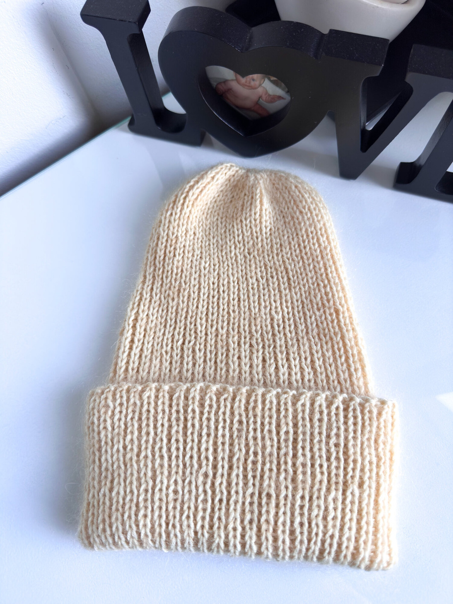 AUREA – ręcznie robiona ciepła czapka beanie baby merino + moher i jedwab dziecięca/damska 03/29 Wanilia