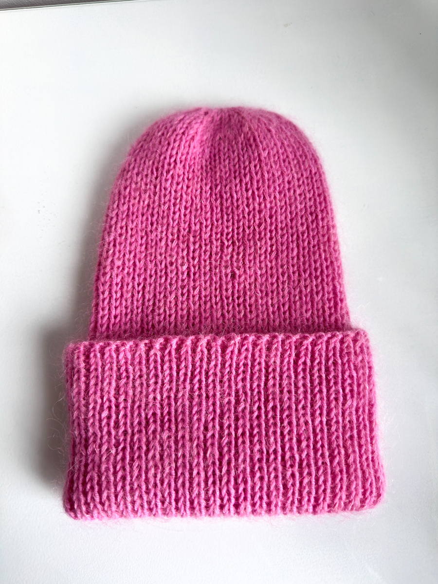 Ręcznie robiona czapka beanie AUREA 100% Baby Merino plus moher i jedwab 43/08 Jasny Morski