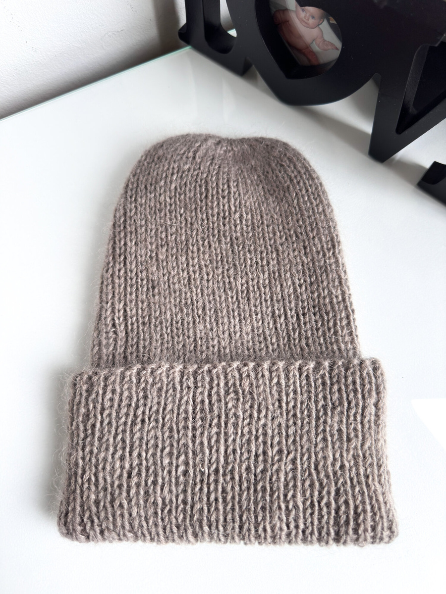 AUREA – czapka beanie handmade baby merino + moher i jedwab damska/dziecięca 57/12 Szaro-Brązowy