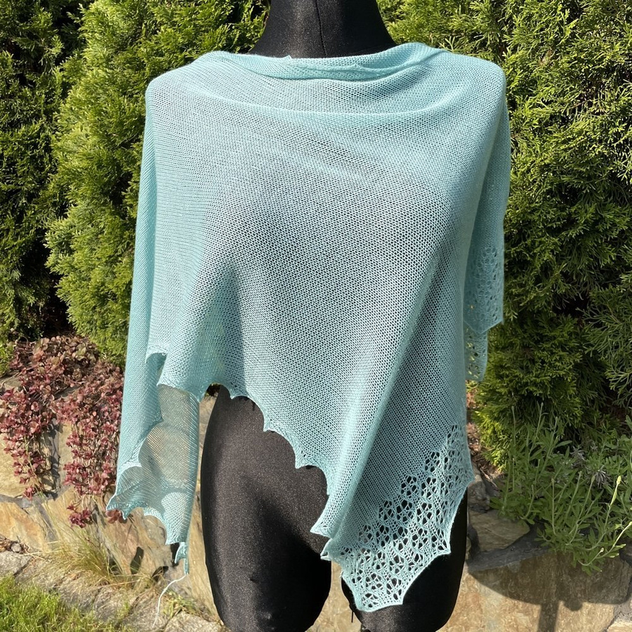 Chusta asymetryczna z ażurem Kaszmir, Jedwab, Alpaka Miętowa