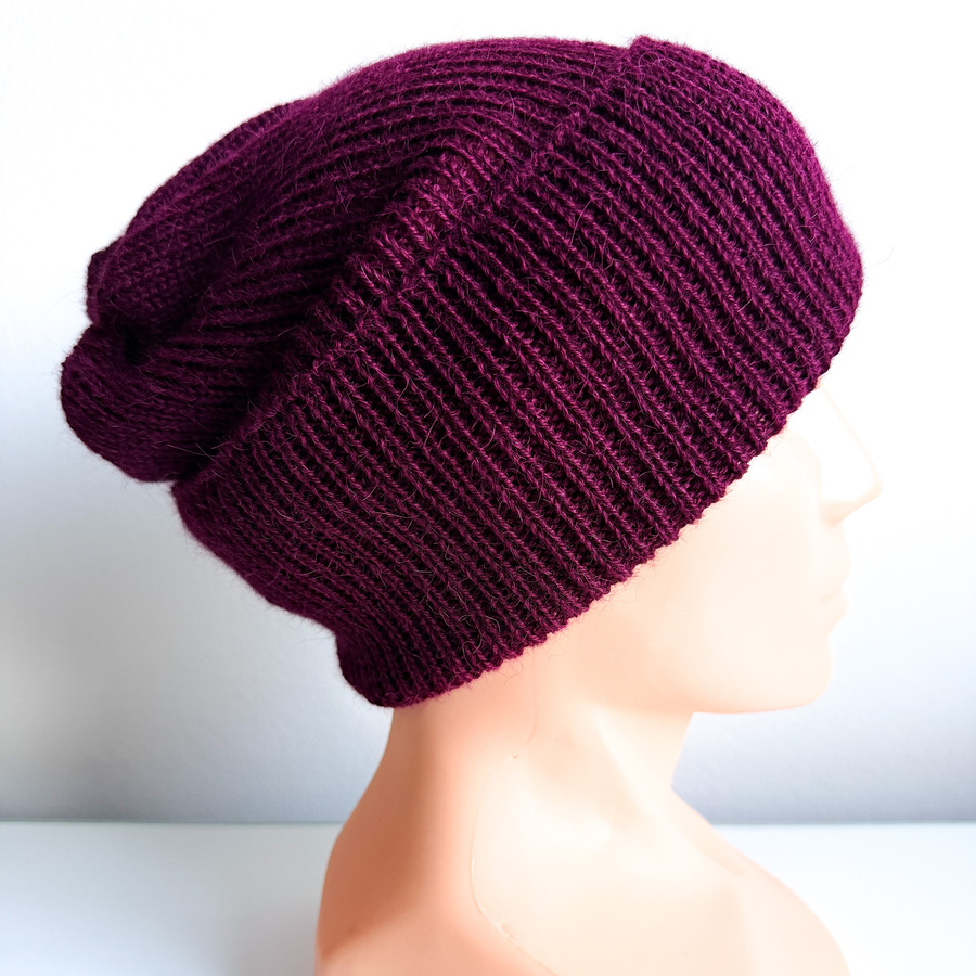 Czapka wywijana HELEN 100% Alpaka 9044 ciemne winogrona