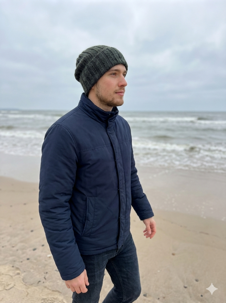 LAURIN Turn-Up Beanie 100% Alpaca 7815 Leśny mix zielony